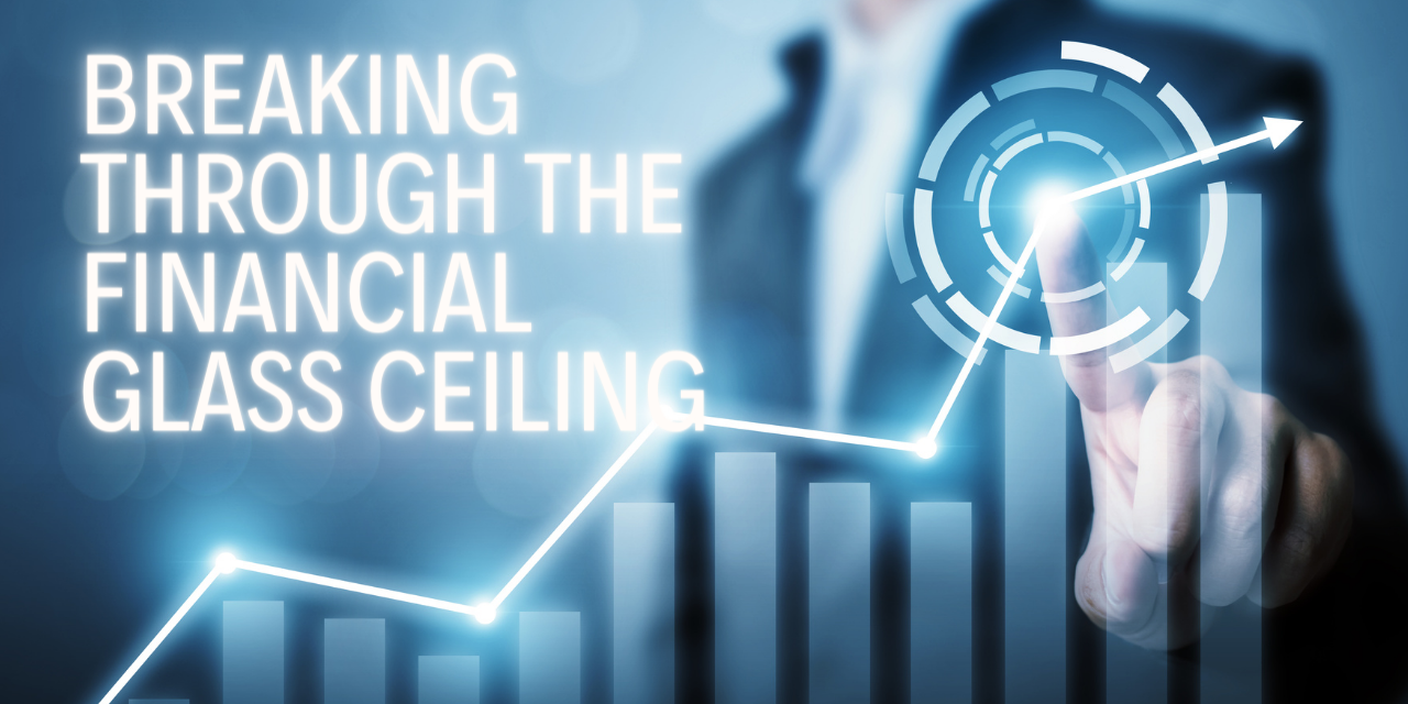 A dynamic illustration of a trader breaking through a glass ceiling, symbolizing the act of overcoming limiting beliefs to achieve success in the trading world.