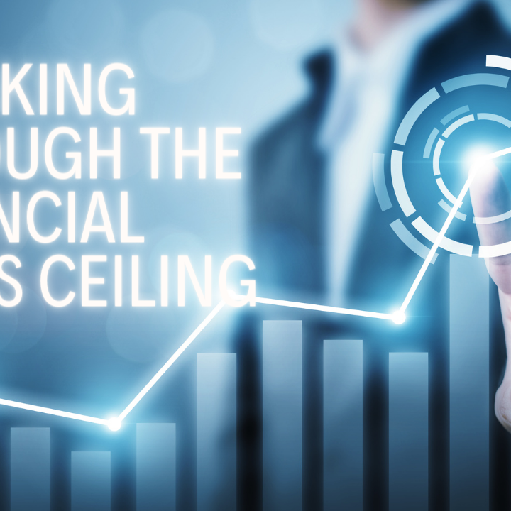 A dynamic illustration of a trader breaking through a glass ceiling, symbolizing the act of overcoming limiting beliefs to achieve success in the trading world.