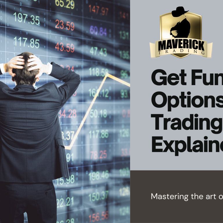A trader analyzing options charts with the question "Can you get funded for Options Trading?" overlaid on financial market graphs.