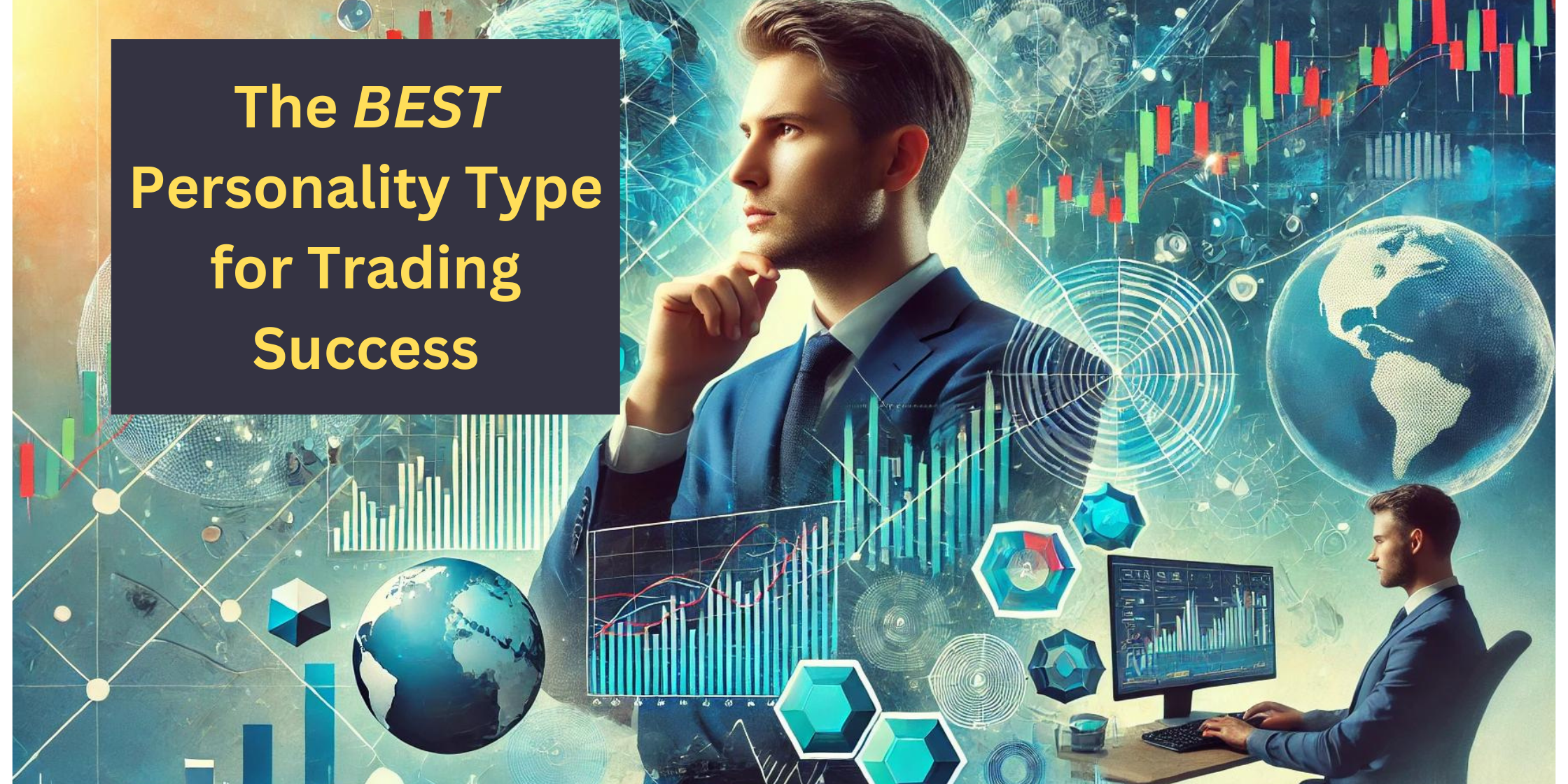 The BEST Personaliy Type A confident trader analyzing multiple financial charts and data screens, symbolizing the best personality type for trading success, ESTJ, with vibrant colors representing focus, action, and logical thinking in trading.