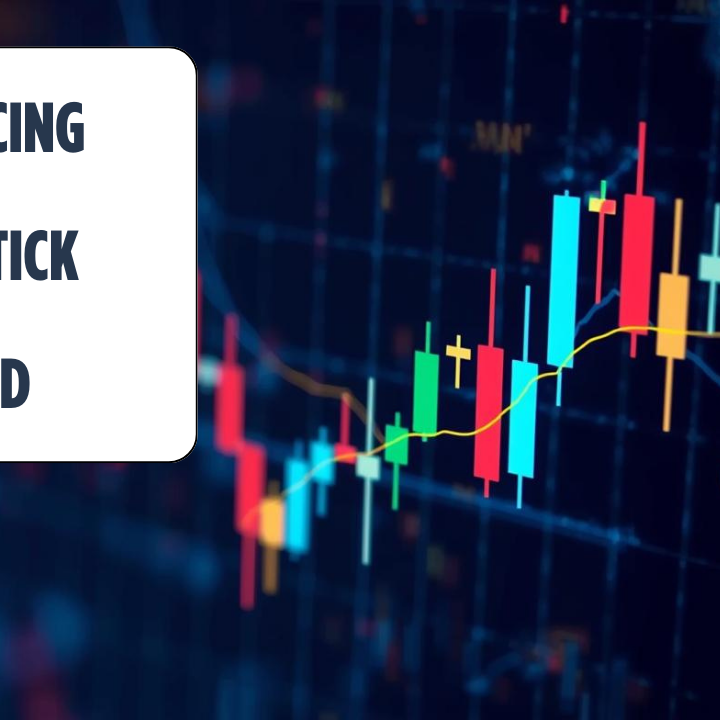 Chart showing multicolored candlesticks on a dark trading screen with the title “The Piercing Line Candlestick Pattern Explained” in a white text box on the left.